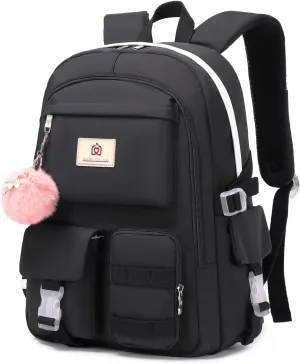 Backpack for Girls Laptop Backpacks 15.6 Inch College Cute Bookbag Anti Theft Primary Elementary School Bag Casual Daypack for Students Teens Girl Women (Black)
