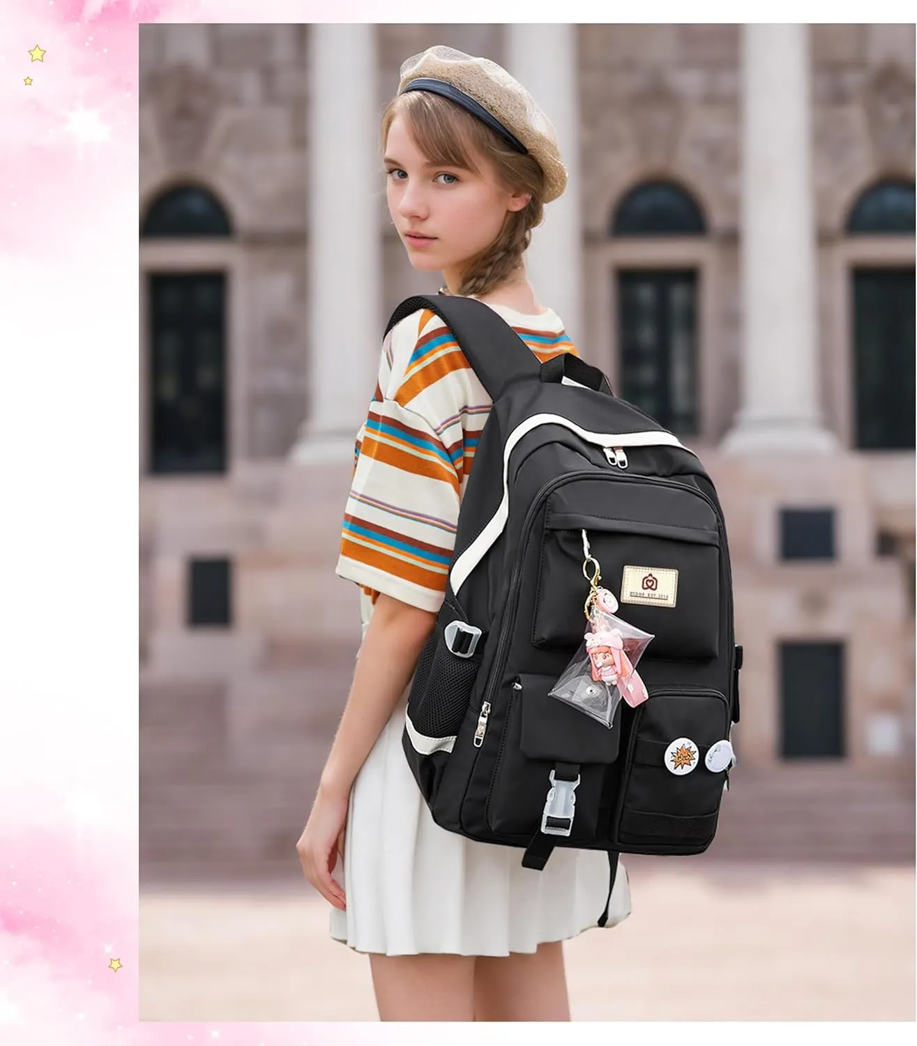 Backpack for Girls Laptop Backpacks 15.6 Inch College Cute Bookbag Anti Theft Primary Elementary School Bag Casual Daypack for Students Teens Girl Women (Black)