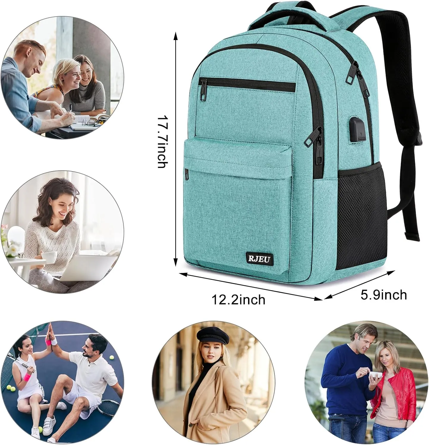 Backpack for Women, School Backpack for Teen with USB Charging Hole, Water Resistant College Bookbag, 15.6 Inch Large Capacity Computer Backpacks for Work, Teal