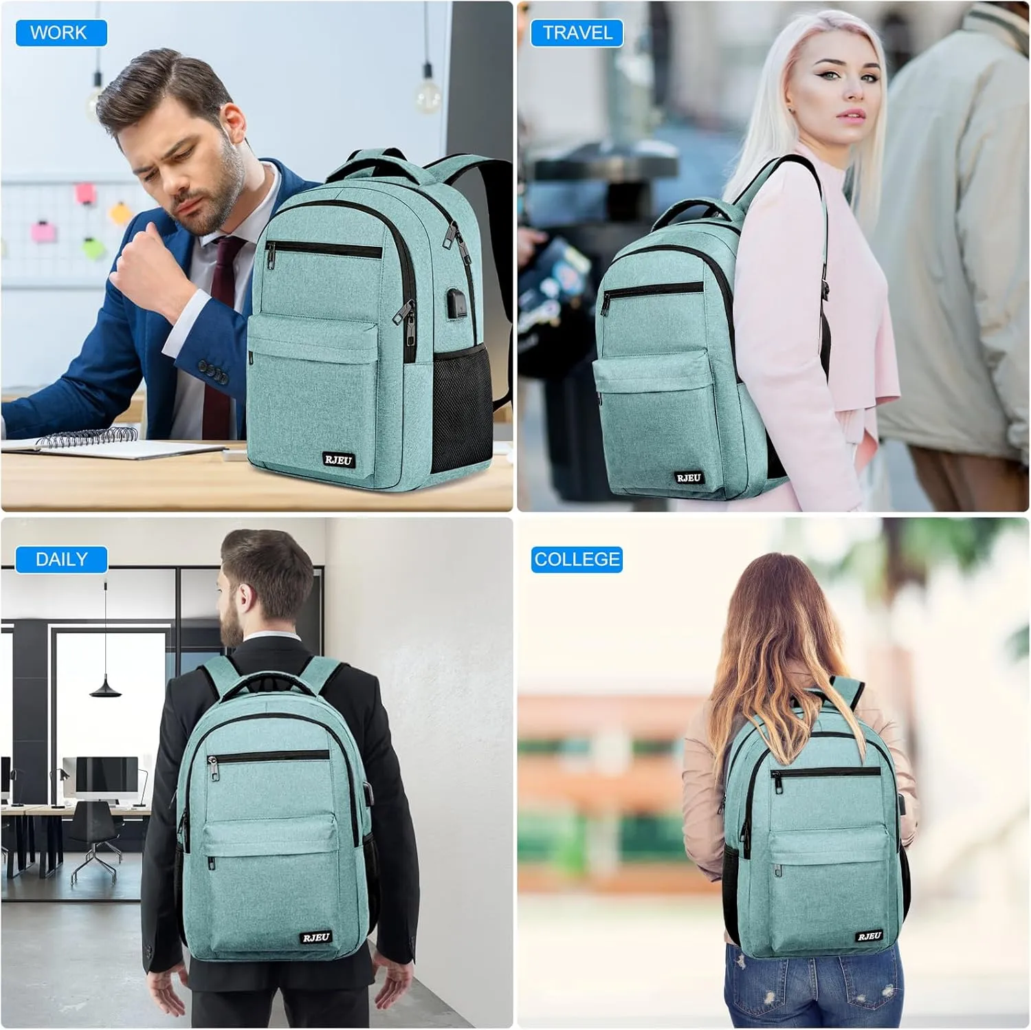 Backpack for Women, School Backpack for Teen with USB Charging Hole, Water Resistant College Bookbag, 15.6 Inch Large Capacity Computer Backpacks for Work, Teal