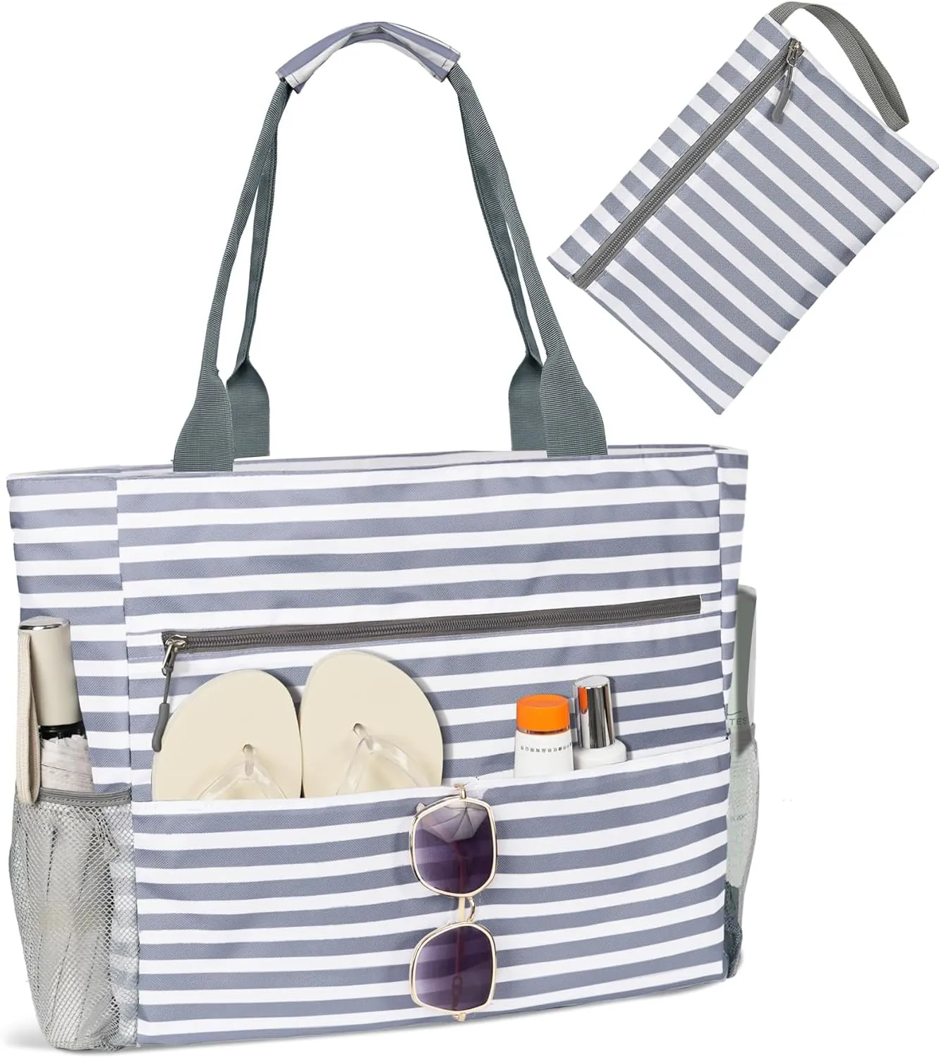 Beach Bag-Tote Bags for Women Waterproof Sandproof Beachs totes with zipper for Family Vacation Essential