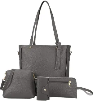 Beach Tote Bag 4 Packet Leather Solid Color Handbags Shoulder Bags Crossbody Hobo Bags Card Purse Work Travel Essential L