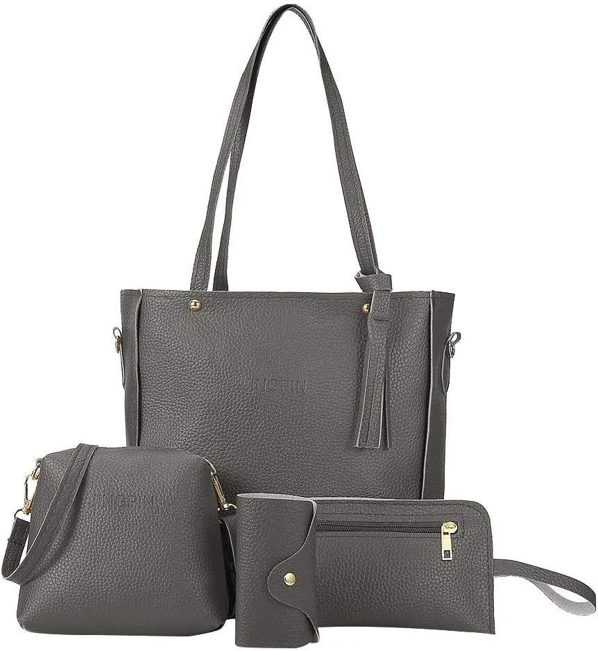 Beach Tote Bag 4 Packet Leather Solid Color Handbags Shoulder Bags Crossbody Hobo Bags Card Purse Work Travel Essential L
