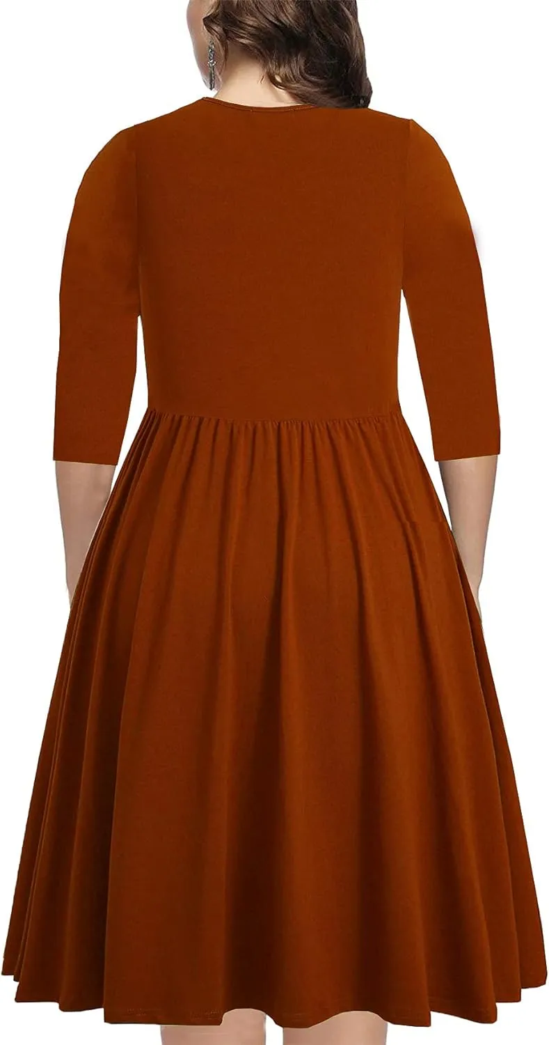 BEDOAR Women's Casual Plus Size Dress V-Neck Knee-Length A-Line Party Cocktail Swing Dress with Pockets