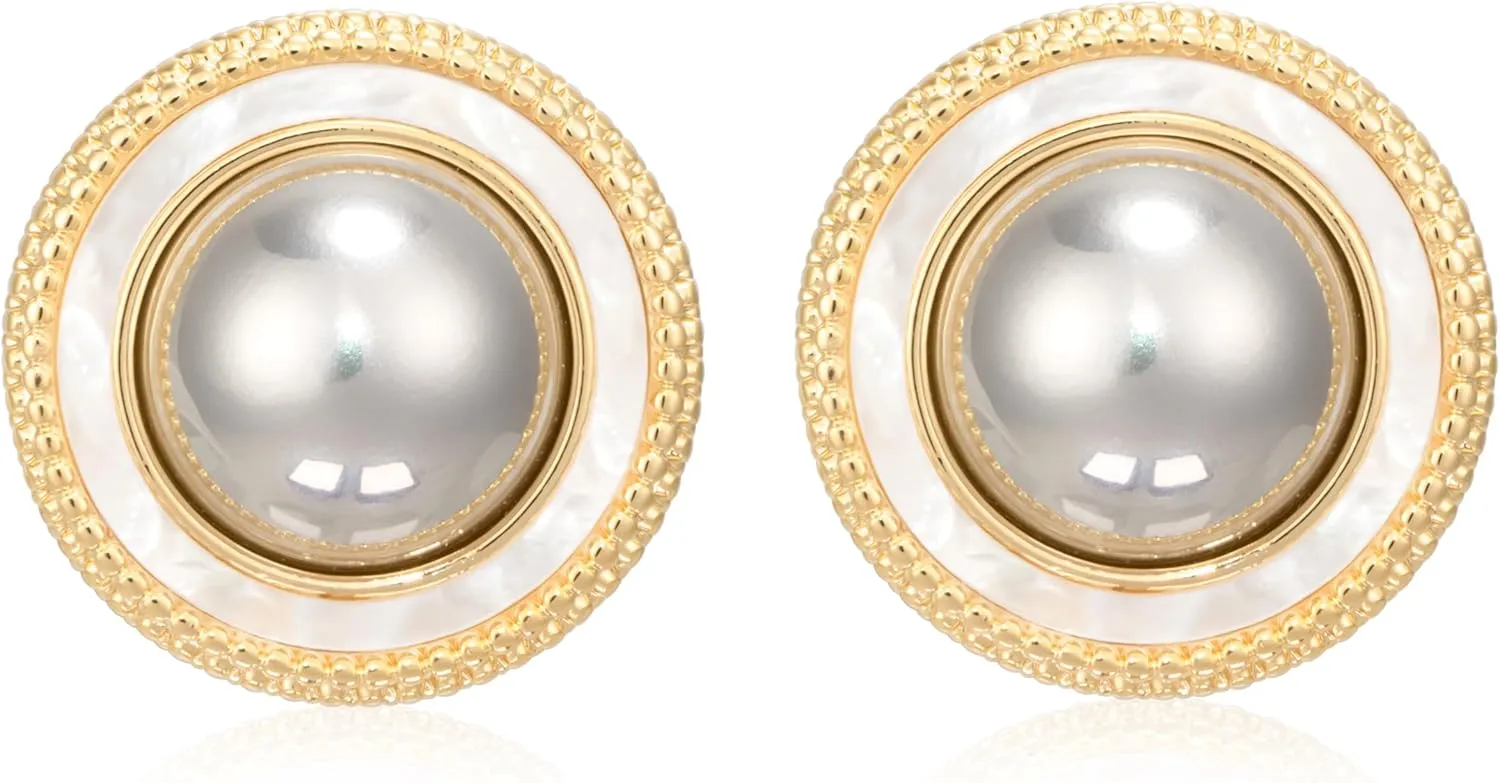 Big Pearl Stud Earrings for Women Faux Gold Large Pearl Earrings Studs