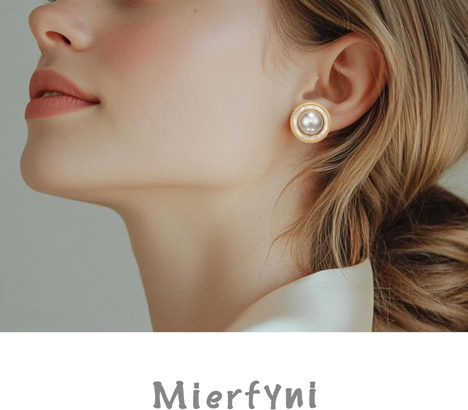 Big Pearl Stud Earrings for Women Faux Gold Large Pearl Earrings Studs