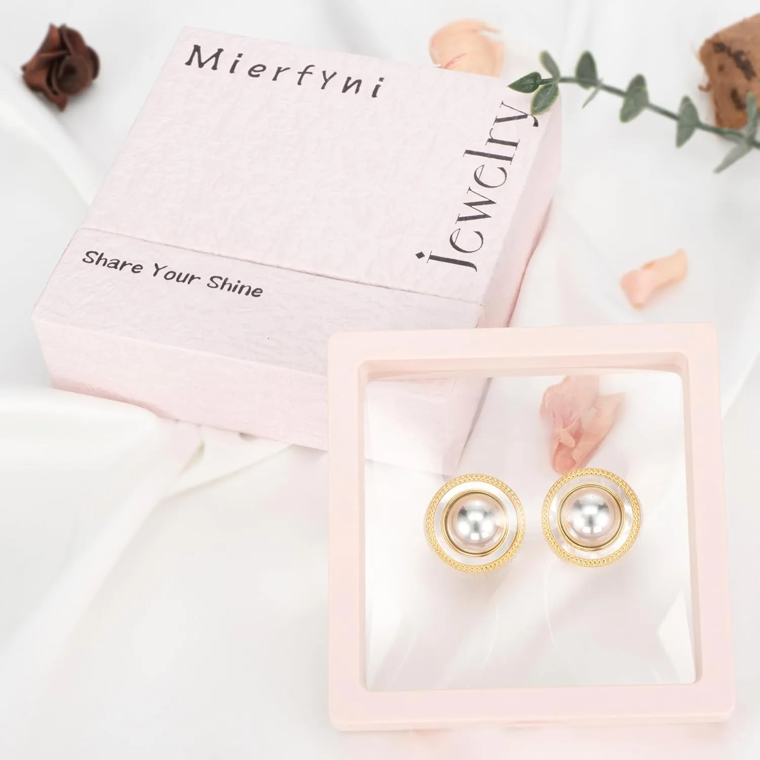 Big Pearl Stud Earrings for Women Faux Gold Large Pearl Earrings Studs