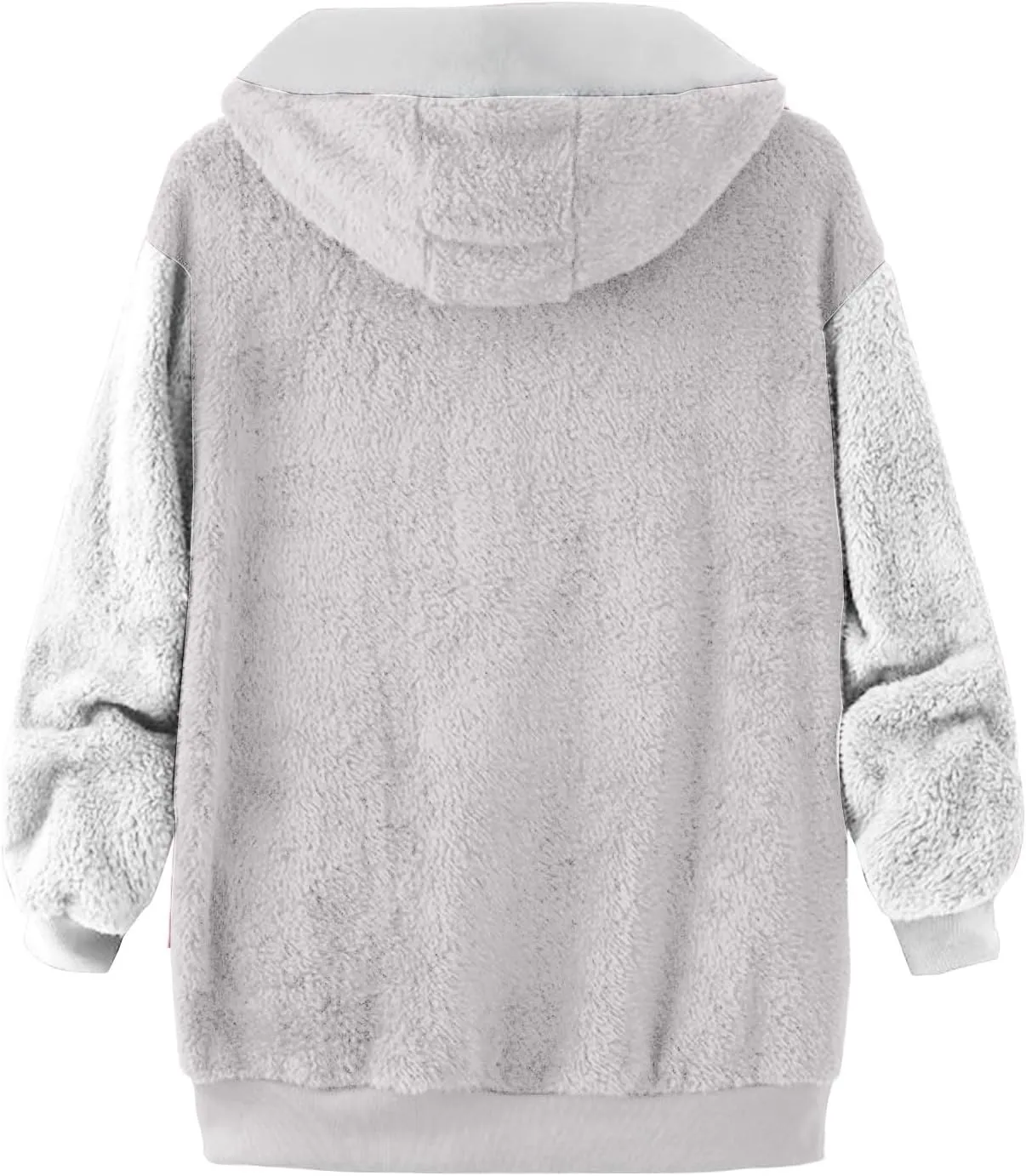 Binmer Womens Warm Fuzzy Zip Up Hoodie Plus Size Sherpa Jacket with Pocket Colorblock Long Sleeve Faux Fur Fleece Winter Coat