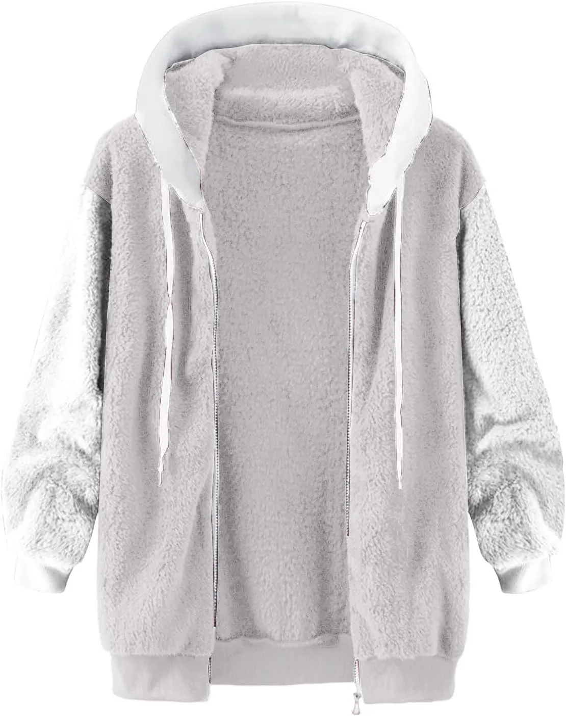 Binmer Womens Warm Fuzzy Zip Up Hoodie Plus Size Sherpa Jacket with Pocket Colorblock Long Sleeve Faux Fur Fleece Winter Coat