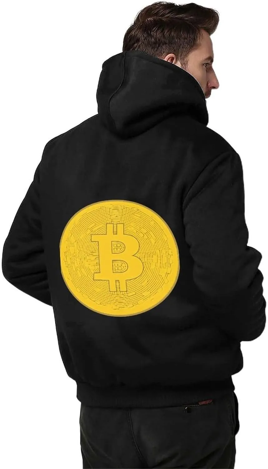 Bitcoin Prints Artwork Mens Hoodie Thick Heavyweight Winter Coat Full Zippered Sweatshirt Casual Jackets