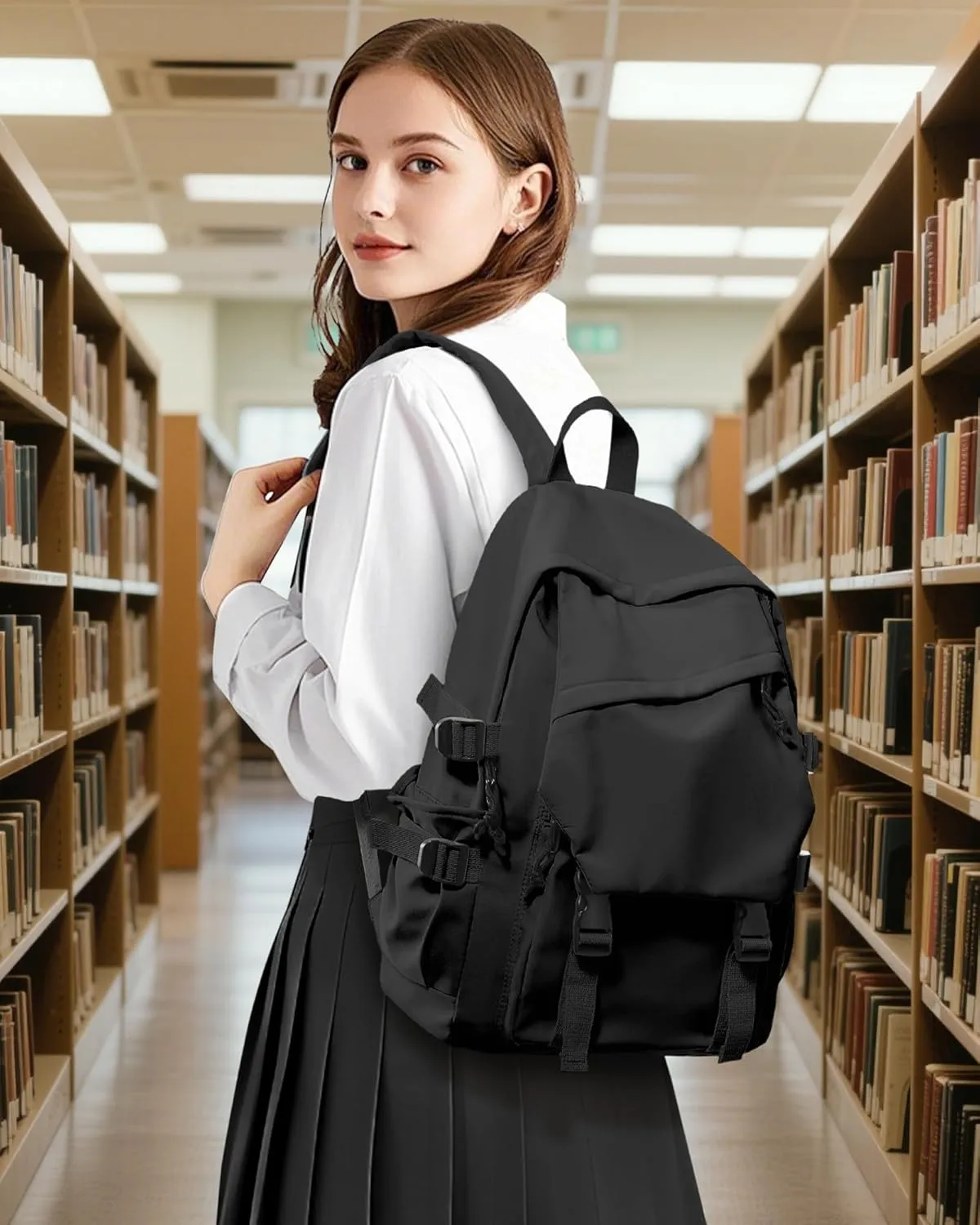Black Travel Laptop Backpack For Women Small Computer Work Backpack For Men Lightweight College Teacher Backpacks For Women Causal Daypack Backpacks