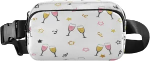 Boccsty Champagne Glasses Belt Bag for Women Men New Year Xmas Fanny Pack Small Waist Pouch Crossbody Bags for Outdoor Hiking Running Travel