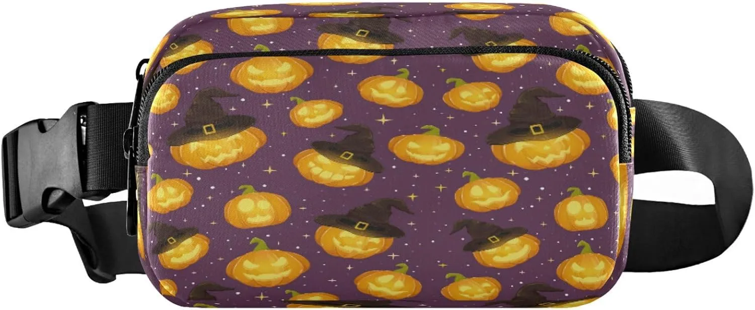 Boccsty Halloween Pumpkins Witch Stars Sky Belt Bag for Women Men Fanny Pack Small Waist Pouch Crossbody Bags for Outdoor Hiking Running Travel
