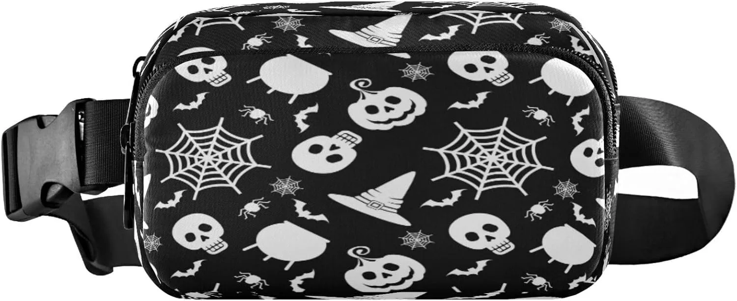 Boccsty Halloween Skull Spider Belt Bag for Women Men Web Pumpkins Fanny Pack Small Waist Pouch Crossbody Bags for Outdoor Hiking Running Travel