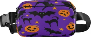 Boccsty Pumpkin Halloween Belt Bag for Women Men Bat Cats Dark Blue Fanny Pack Small Waist Pouch Crossbody Bags for Outdoor Hiking Running Travel