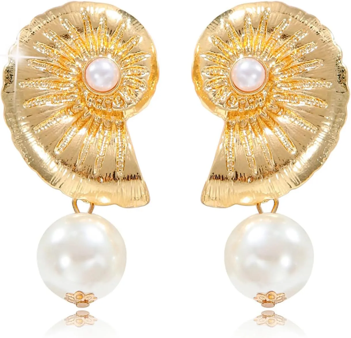 Boho Gold Ocean Stud Earrings for Women,14K Gold Plated Starfish Shell Conch Earrings Trendy Sea Snail Stud Earrings Hypoallergenic Statement Beach Jewelry