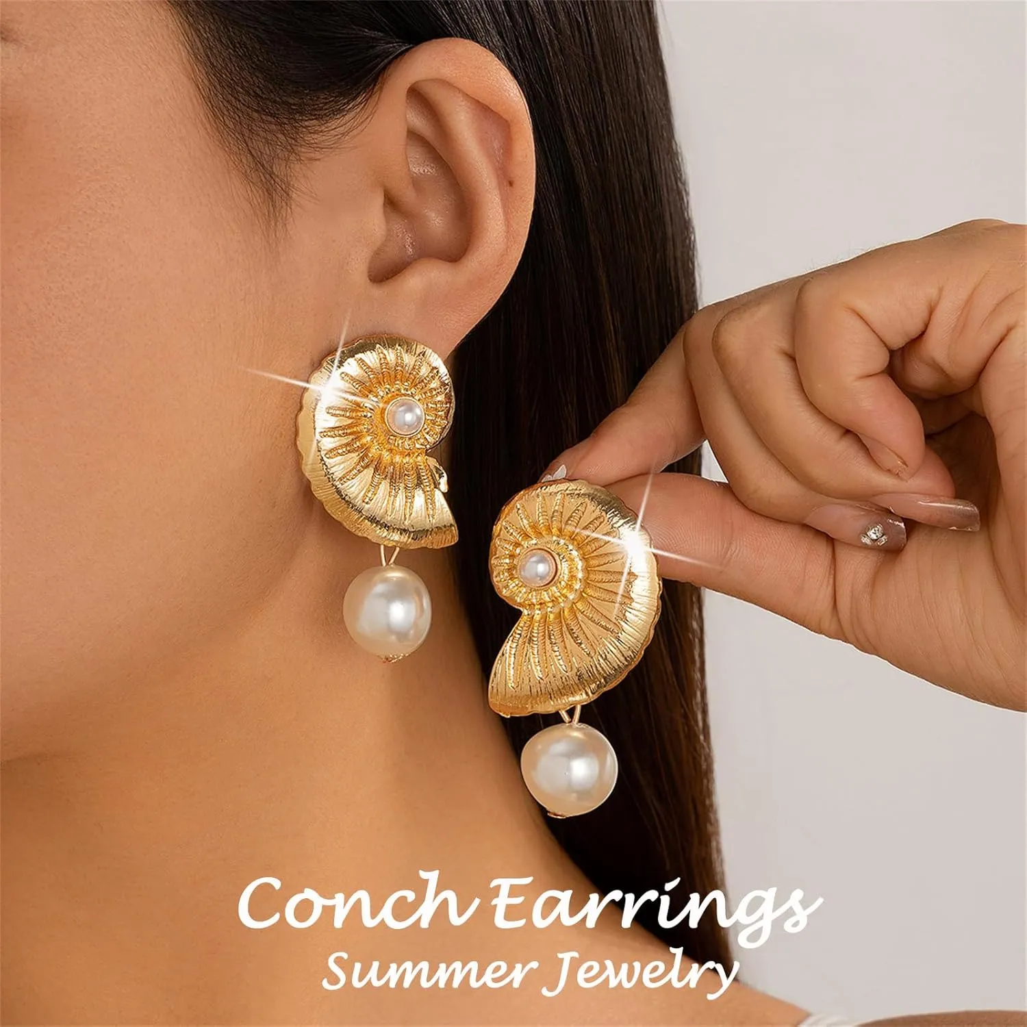 Boho Gold Ocean Stud Earrings for Women,14K Gold Plated Starfish Shell Conch Earrings Trendy Sea Snail Stud Earrings Hypoallergenic Statement Beach Jewelry
