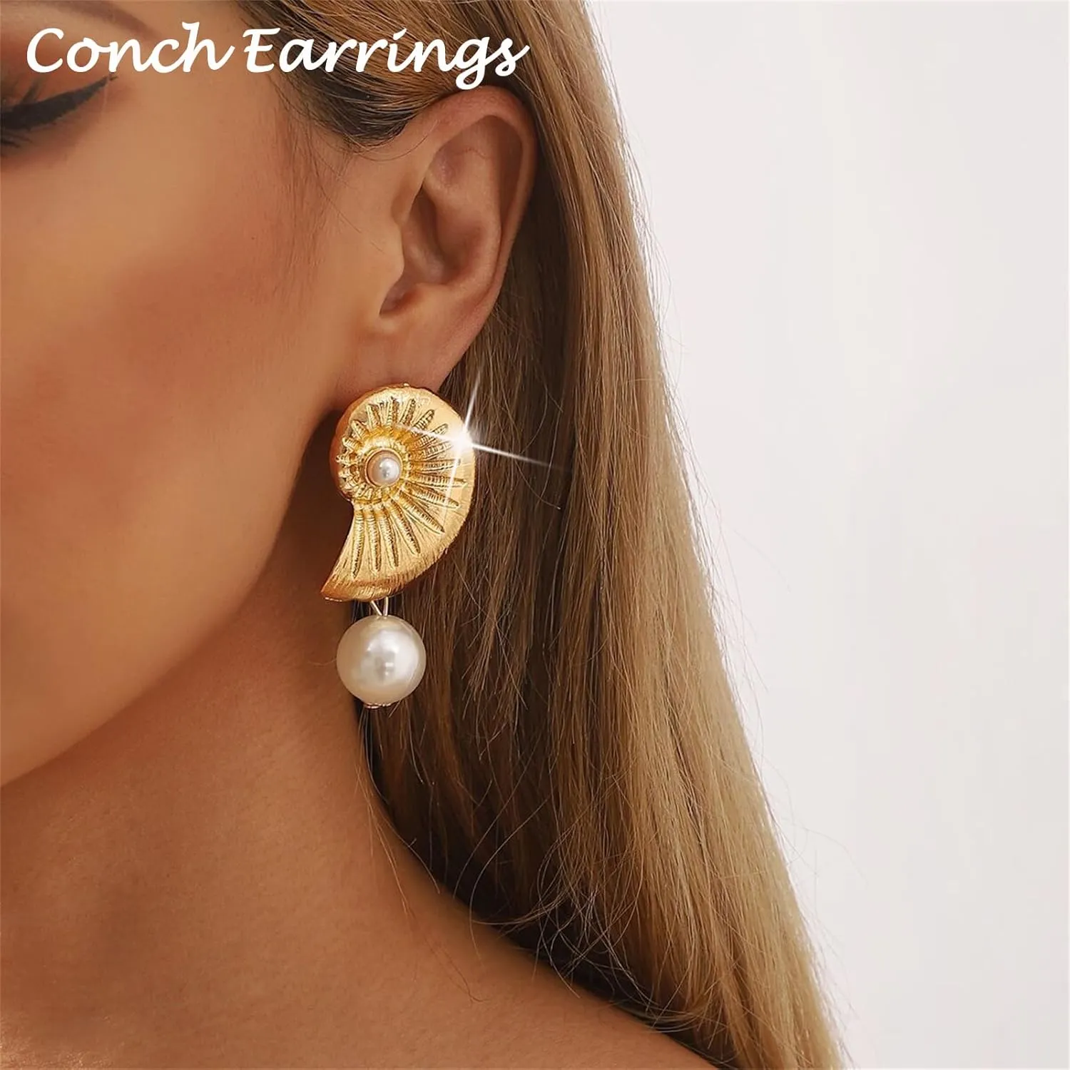 Boho Gold Ocean Stud Earrings for Women,14K Gold Plated Starfish Shell Conch Earrings Trendy Sea Snail Stud Earrings Hypoallergenic Statement Beach Jewelry