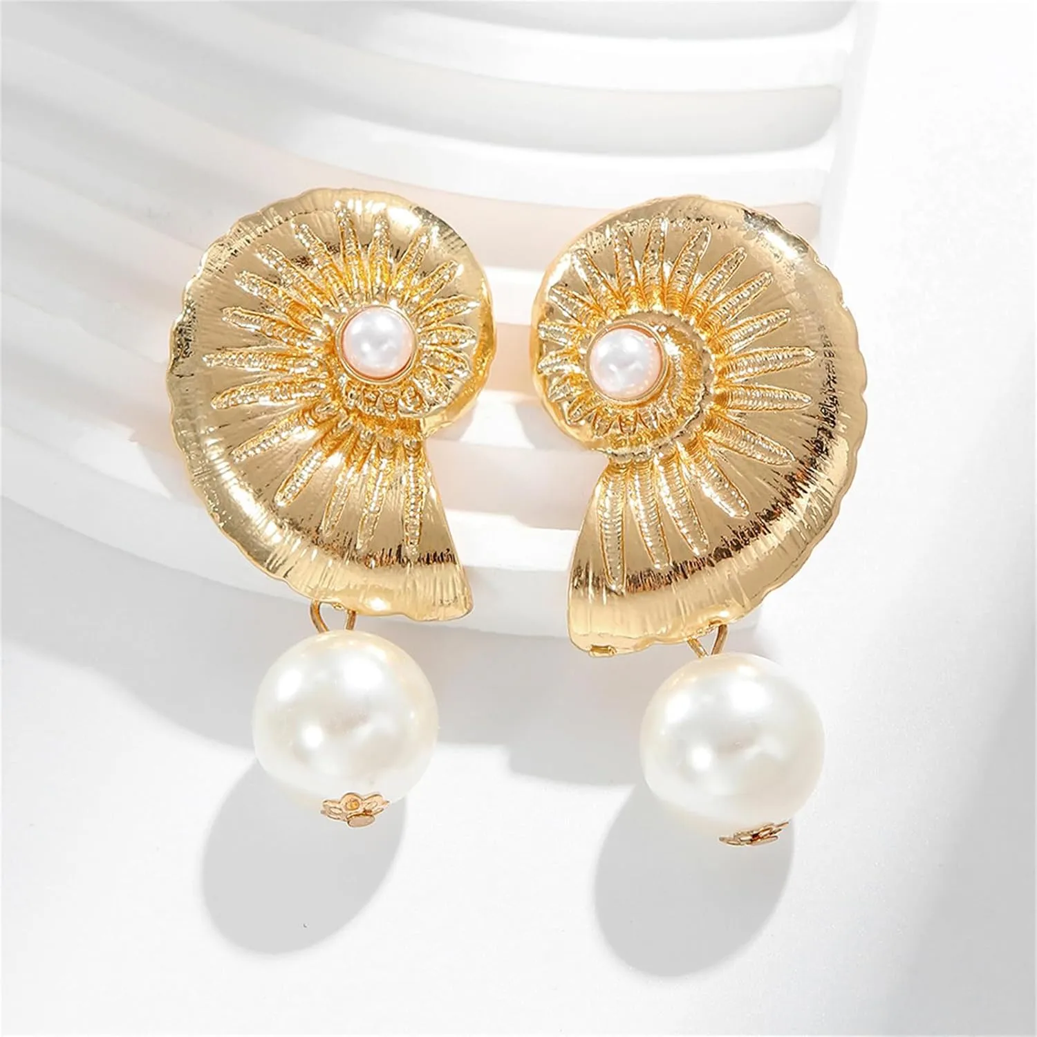 Boho Gold Ocean Stud Earrings for Women,14K Gold Plated Starfish Shell Conch Earrings Trendy Sea Snail Stud Earrings Hypoallergenic Statement Beach Jewelry