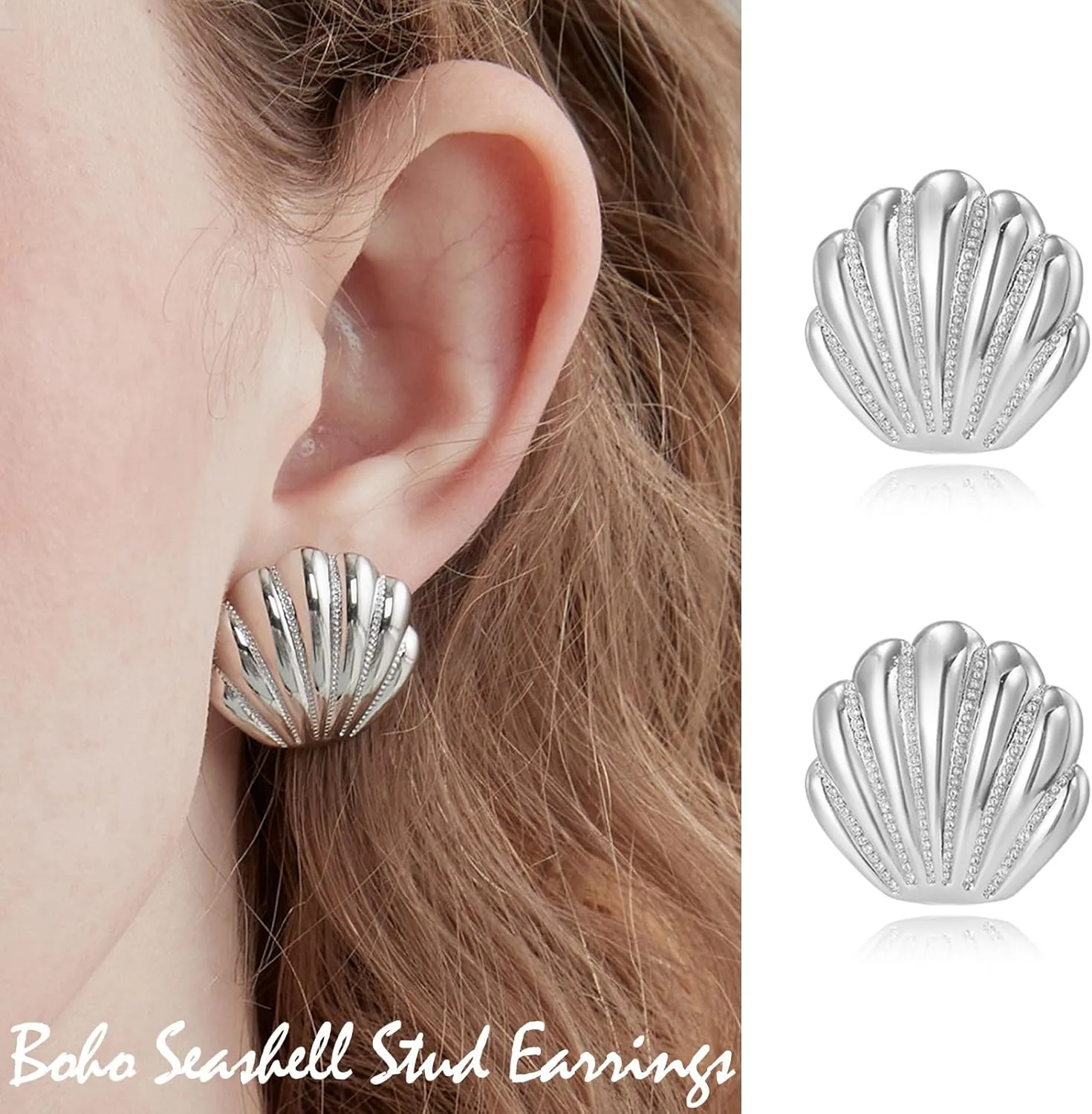 Boho Seashell Stud Earrings,Dainty 14K Gold Plated Ocean Earrings Coastal Jewelry for Women Beach Summer Jewelry