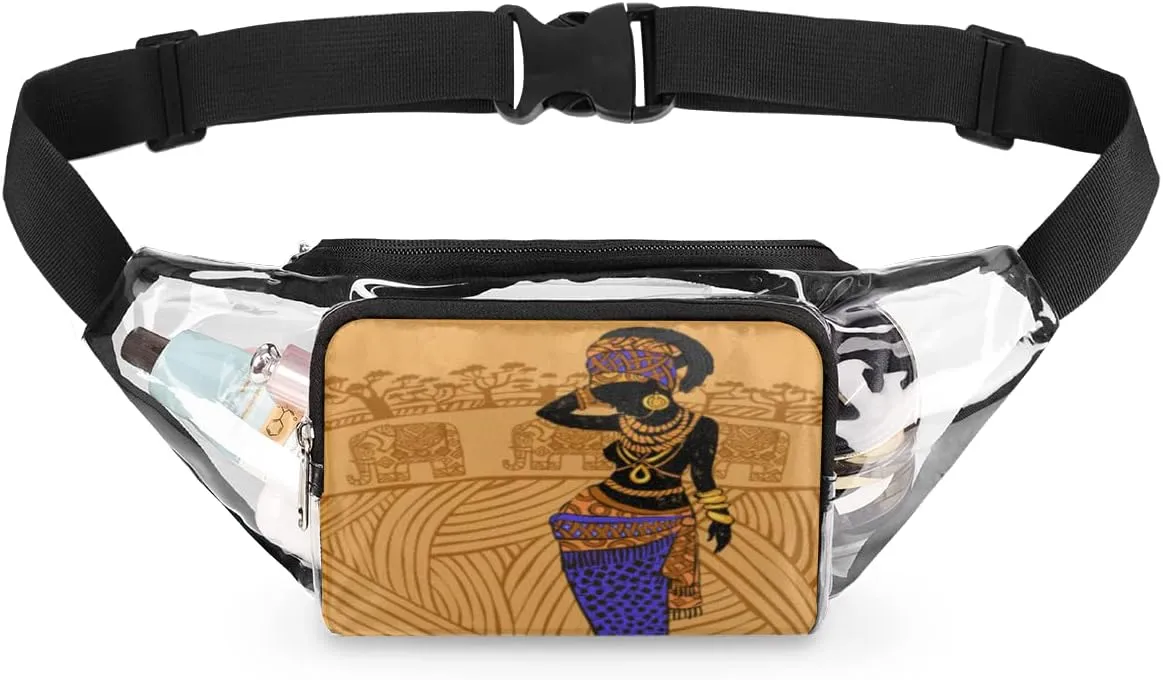 Boho Woman Elephant Clear Fanny Pack Stadium Approved Adjustable Clear Belt Bag Cute Waist Bags for Women Men Travel Sports Events Hiking Concerts