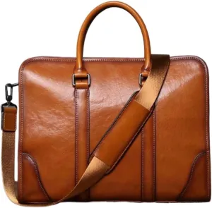 Business Briefcases Handbags Mens Carrying Cases Laptop Bags Leather Messenger Shoulder Bags 14.5Inch