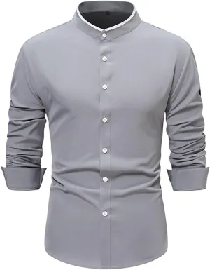 Business Dress Shirts for Men Long Sleeve Casual Slim Fit Button Down Shirt Fashion Stretchy Wrinkle-Resistant Tee