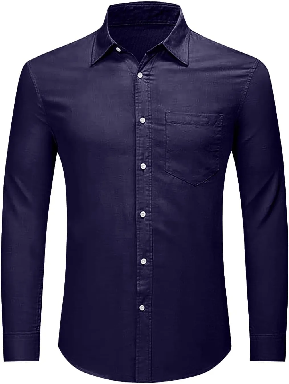 Button Down Linen Shirts for Men Casual Long Sleeve Regular Fit Cotton Beach Tops with Pocket Summer Vacation T-Shirt
