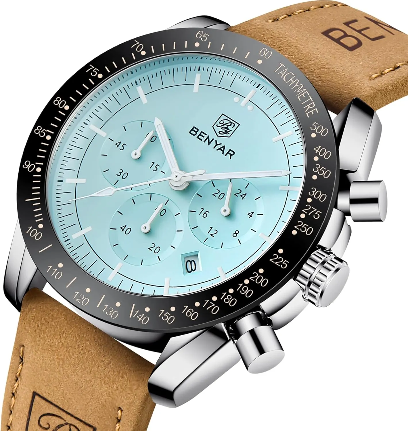 BY BENYAR Mens Watches Analog Quartz Chronograph Waterproof Men's Wrist Watches Business Casual Fashion Classic Designer Elegant Dress Watch with Calendar Leather/Stainless Steel Strap Gifts for Men
