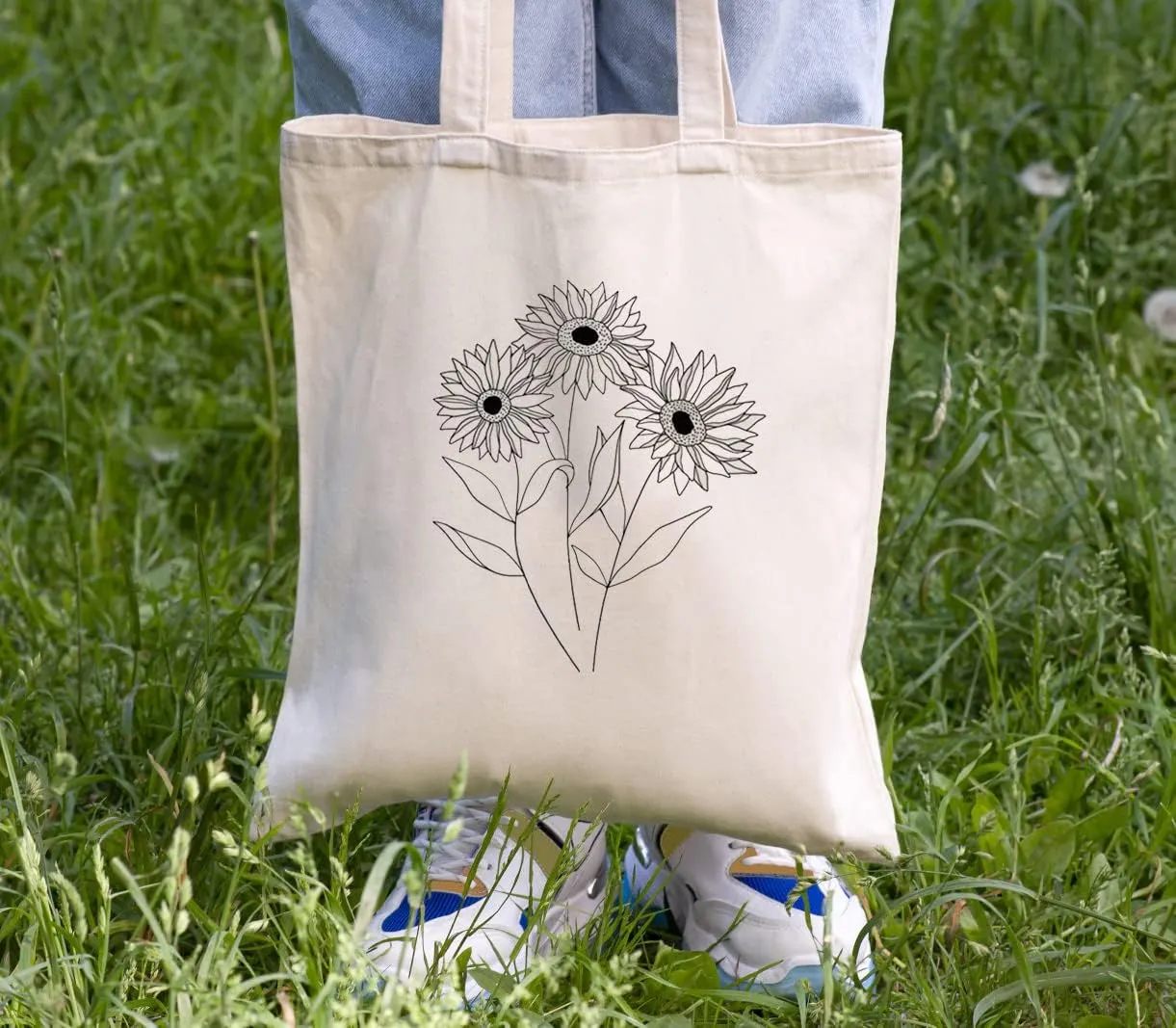 Canvas Floral Botanical Tote Bag for Women Teacher, Reusable Grocery Bags, Cute Cat Tote Bags Aesthetic for Shopping