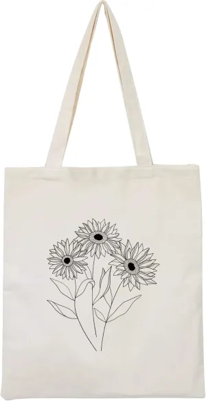 Canvas Floral Botanical Tote Bag for Women Teacher, Reusable Grocery Bags, Cute Cat Tote Bags Aesthetic for Shopping