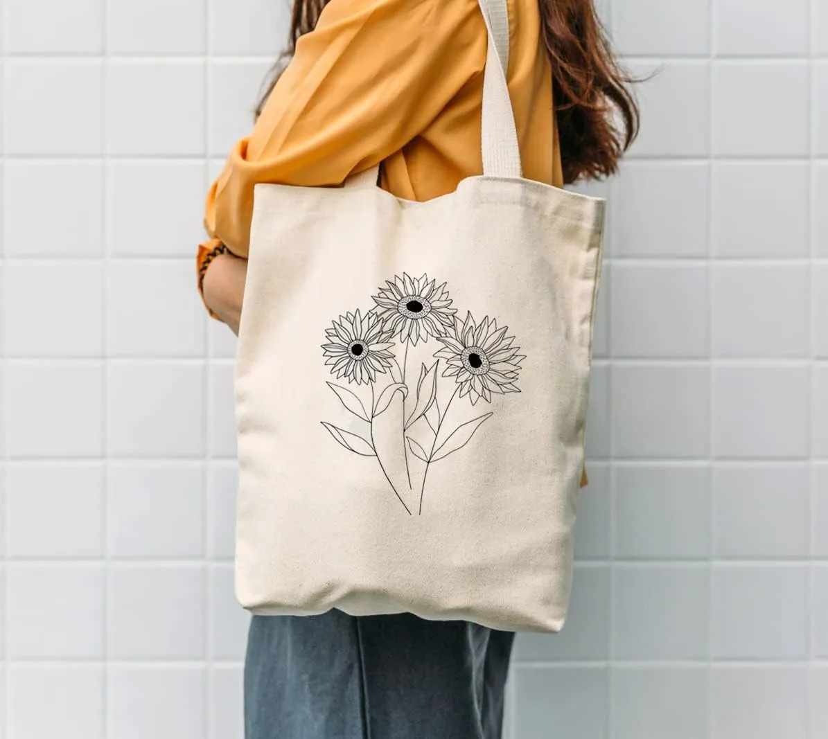 Canvas Floral Botanical Tote Bag for Women Teacher, Reusable Grocery Bags, Cute Cat Tote Bags Aesthetic for Shopping
