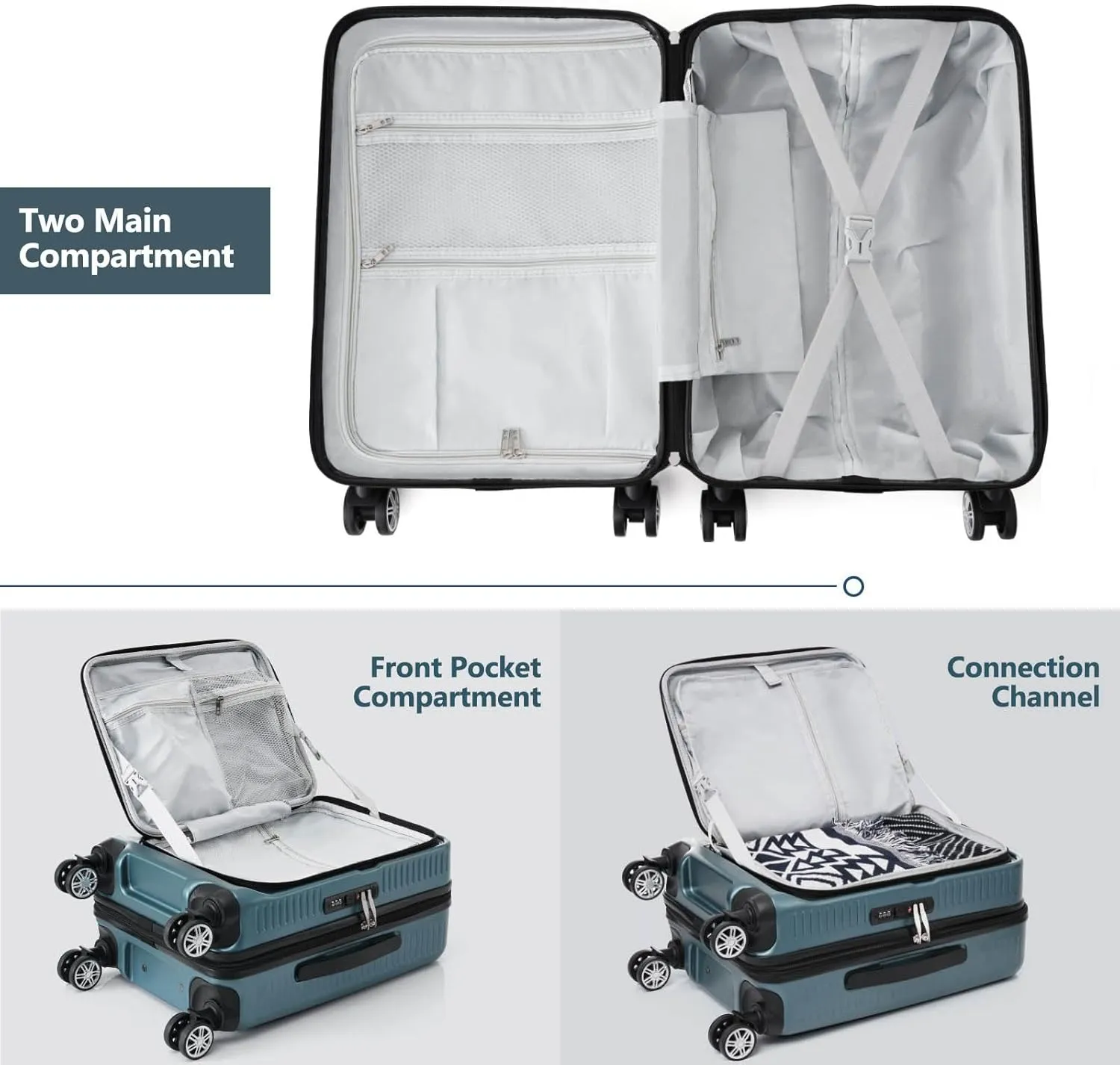 Carry On Luggage, 20 Inch Front Open Luggage with Front Pocket, Lightweight Suitcase with USB Port & Portable Carrying Case, Hardside Expandable with Spinner Wheels & TSA lock (Peacock Blue)
