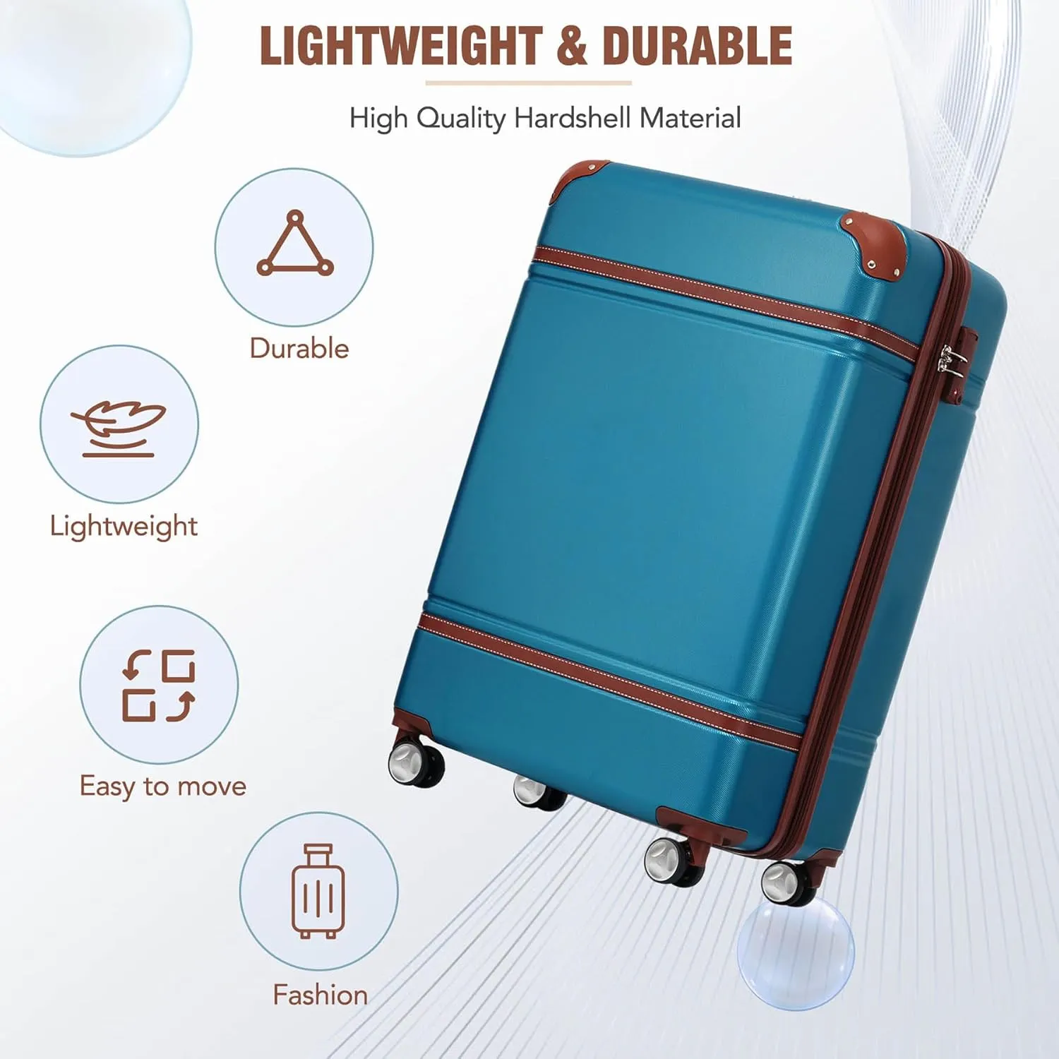 Carry-On Luggage, Suitcases with Wheels, 20" Luggage Sets with Expandable Travel Bag and Cup Holder, Suitcase with ABS Lock, Airline Approved Carryon Suitcase for Women, Men, (Blue-1)