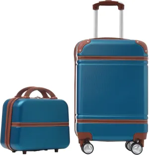 Carry-On Luggage, Suitcases with Wheels, 20" Luggage Sets with Expandable Travel Bag and Cup Holder, Suitcase with ABS Lock, Airline Approved Carryon Suitcase for Women, Men, (Blue-1)