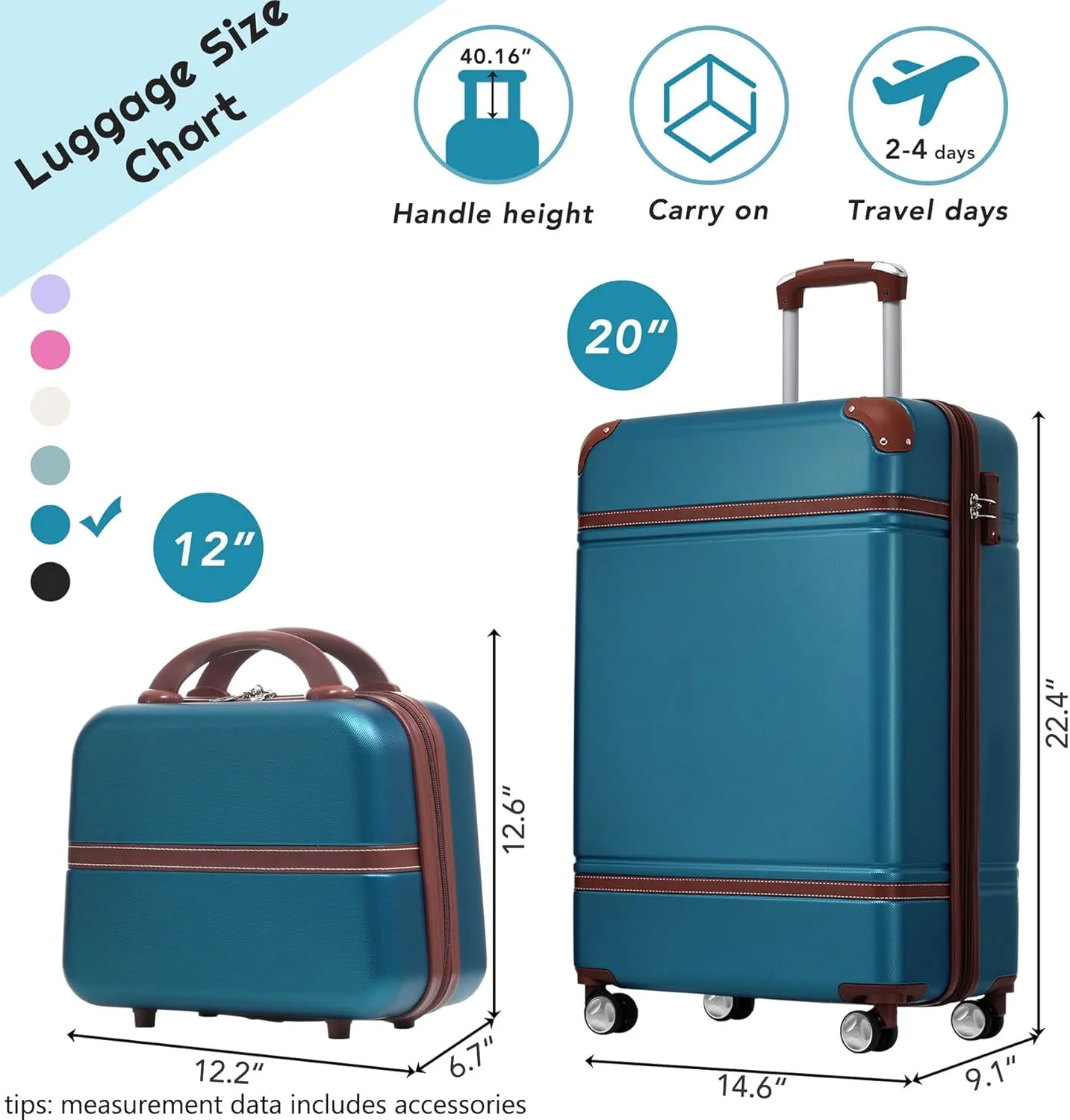 Carry-On Luggage, Suitcases with Wheels, 20" Luggage Sets with Expandable Travel Bag and Cup Holder, Suitcase with ABS Lock, Airline Approved Carryon Suitcase for Women, Men, (Blue-1)