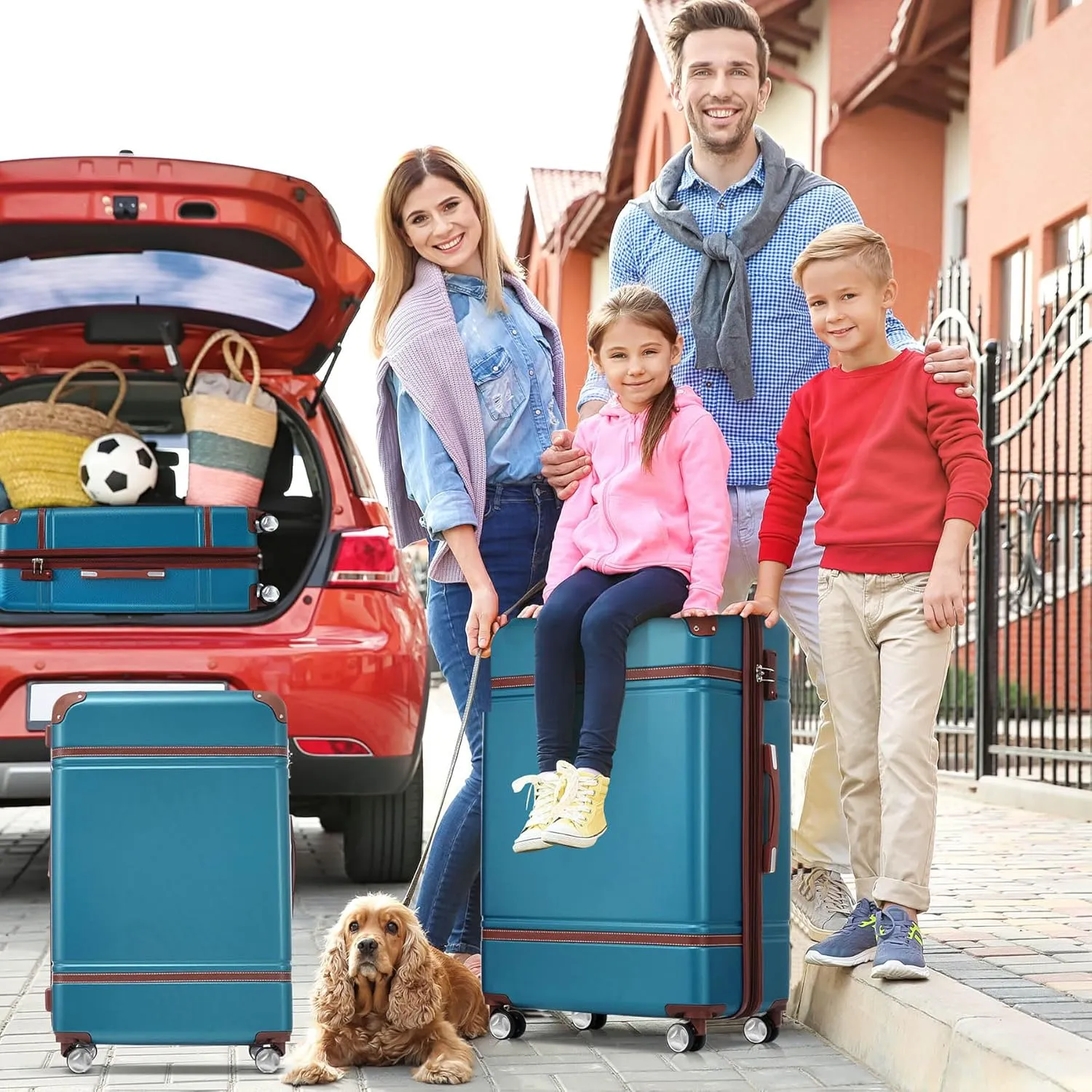 Carry-On Luggage, Suitcases with Wheels, 20" Luggage Sets with Expandable Travel Bag and Cup Holder, Suitcase with ABS Lock, Airline Approved Carryon Suitcase for Women, Men, (Blue-1)