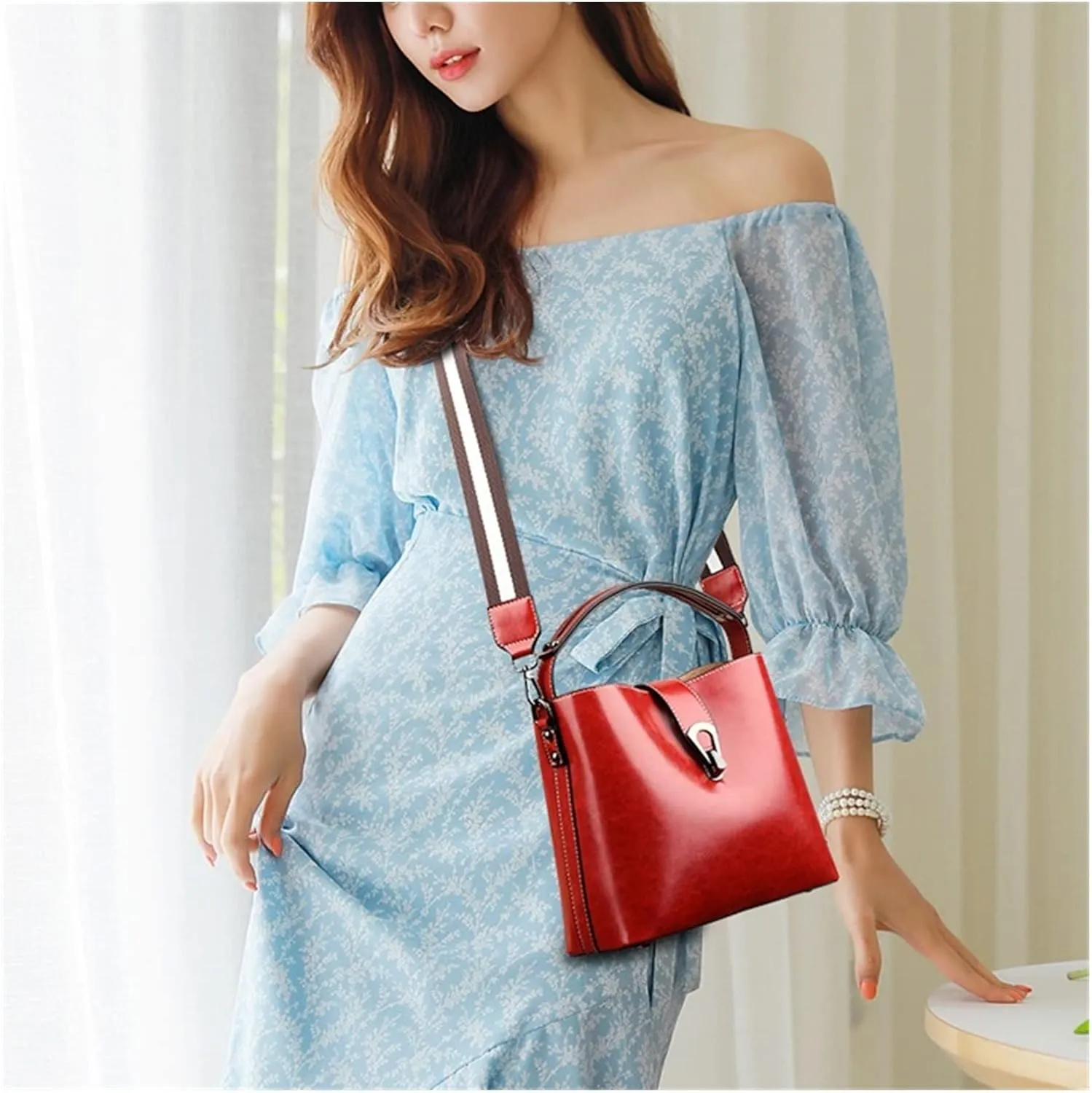 Casual Handbag Leather Shoulder Bags For Women Luxury Ladies Bucket Crossbody Bag Female Tote Bag