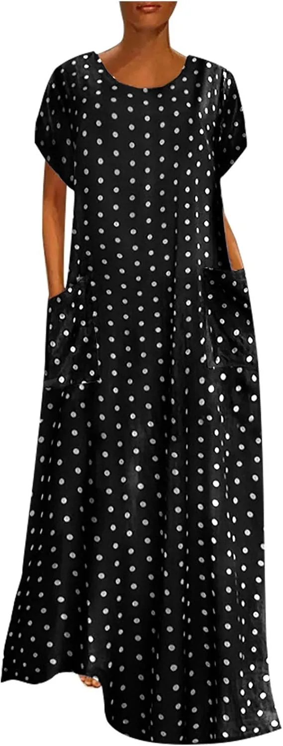 Casual Summer Dresses for Women 2025,Women's Beach Floral Printed Maxi Dress Flowy V Neck Loose Daily Vintage Dresses