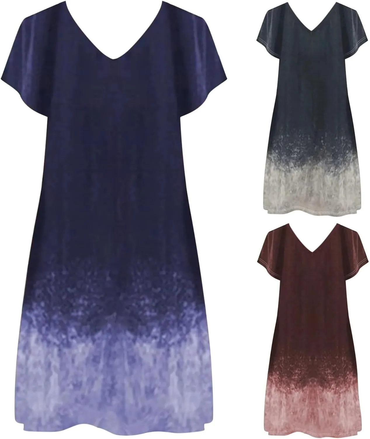 Casual Summer Dresses for Women 2025,Women's Beach Vacation T-Shirt Dress Plus Size V Neck Short Sleeve Midi Dresses