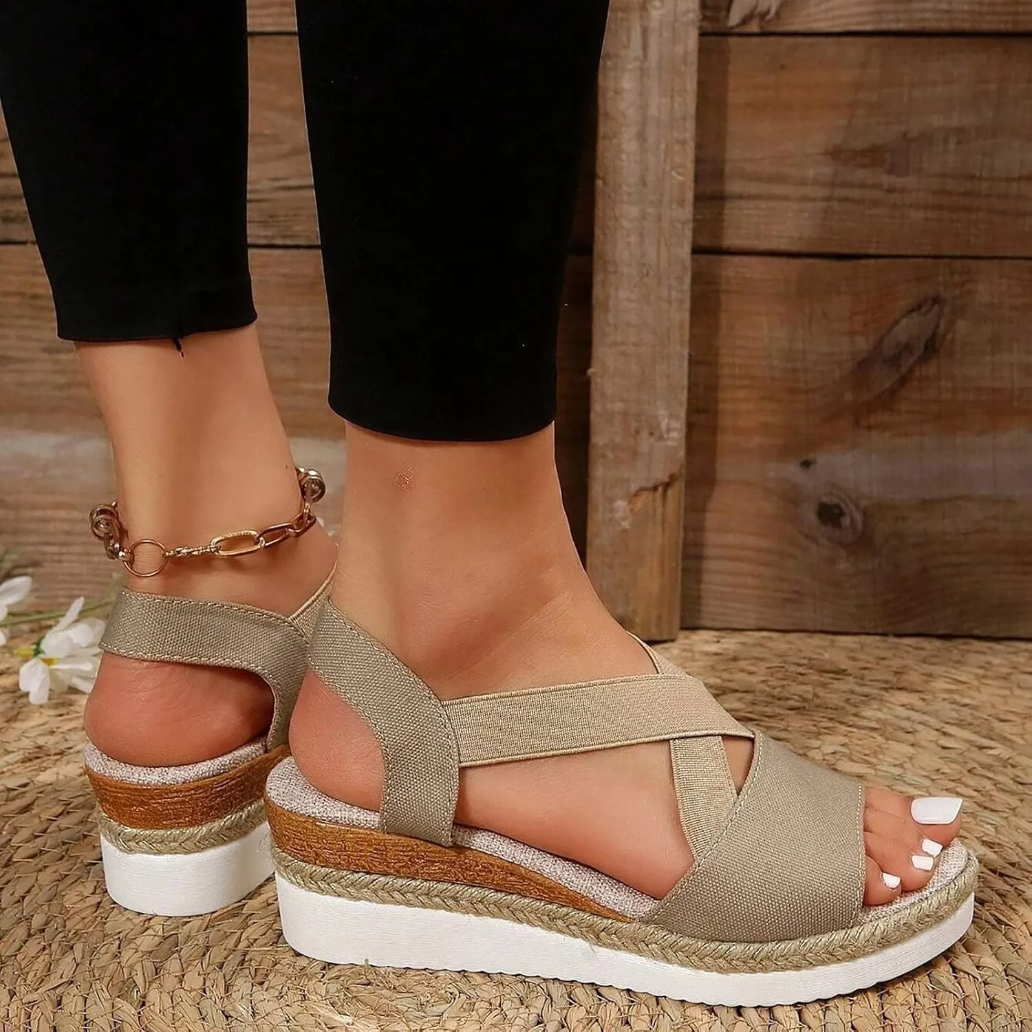Cathalem Comfortable Sandals for Women Flat Open Toe Ankle Strap Espadrilles Sandals Casual Strappy Slip on Sandals
