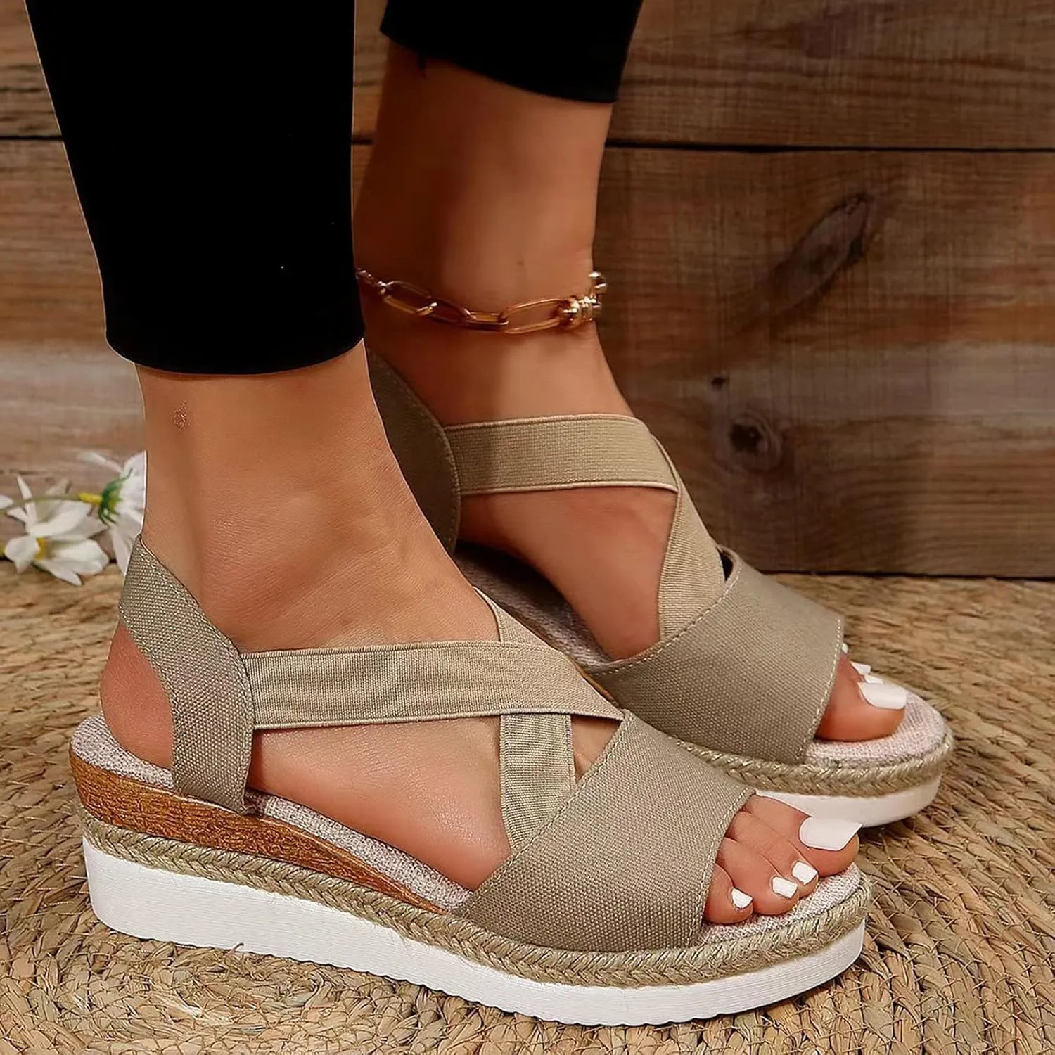 Cathalem Comfortable Sandals for Women Flat Open Toe Ankle Strap Espadrilles Sandals Casual Strappy Slip on Sandals