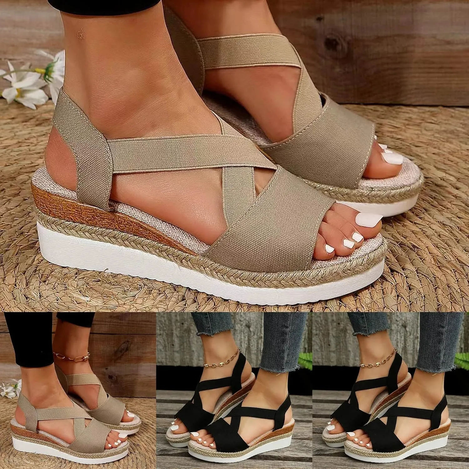Cathalem Comfortable Sandals for Women Flat Open Toe Ankle Strap Espadrilles Sandals Casual Strappy Slip on Sandals