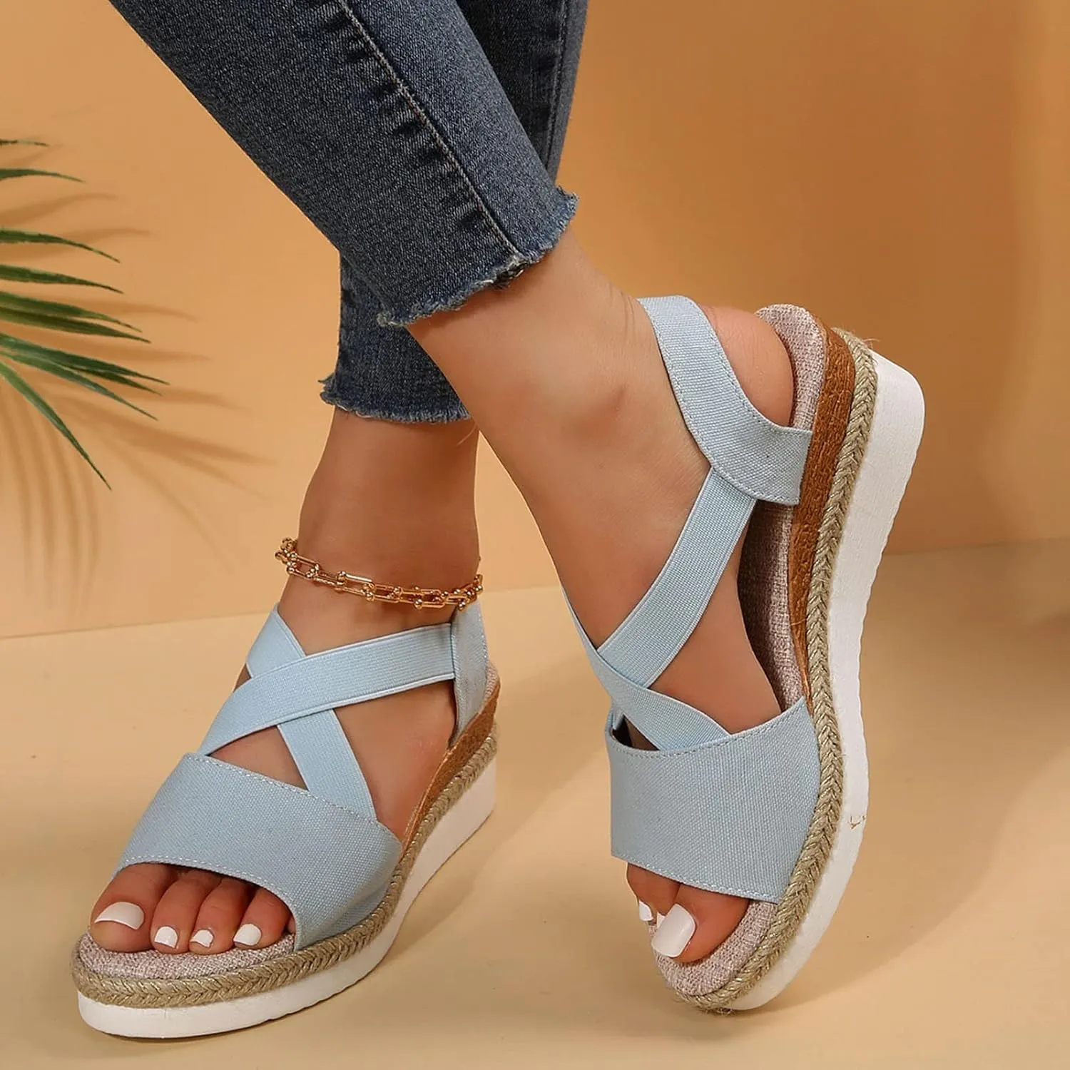 Cathalem Orthopedic Platform Wedge Sandals for Women Open Toe Ankle Strap Espadrilles Sandals Casual Strappy Slip on Sandals
