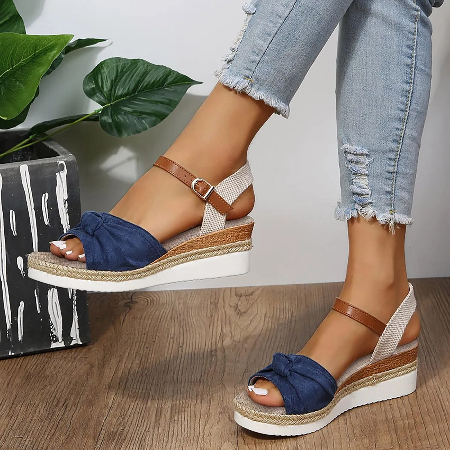 Cathalem Summer Sandals for Women 2024 Casual Open Toe Strappy Wedge Sandals Summer Dressy Beach Womens Sandals