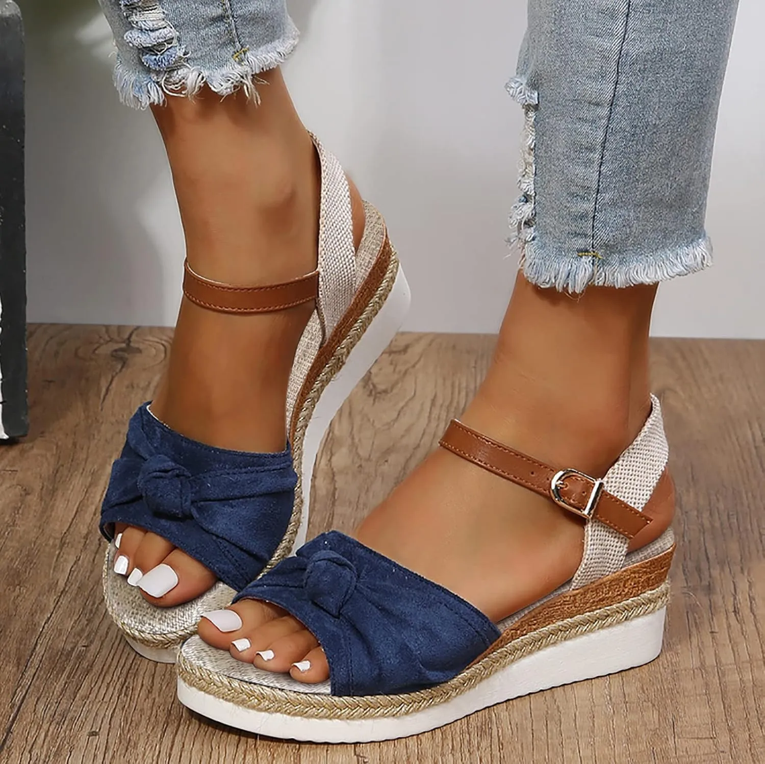 Cathalem Summer Sandals for Women 2024 Casual Open Toe Strappy Wedge Sandals Summer Dressy Beach Womens Sandals