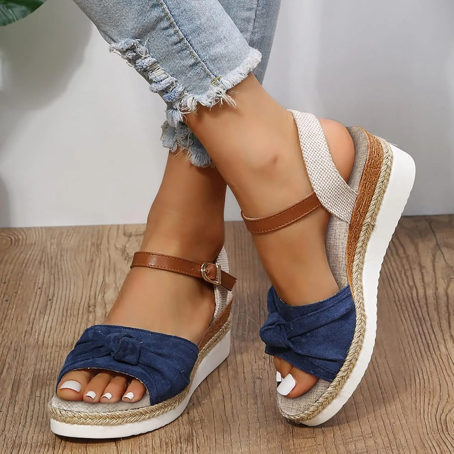 Cathalem Summer Sandals for Women 2024 Casual Open Toe Strappy Wedge Sandals Summer Dressy Beach Womens Sandals