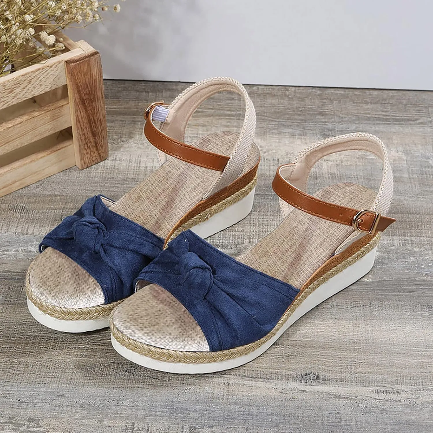 Cathalem Summer Sandals for Women 2024 Casual Open Toe Strappy Wedge Sandals Summer Dressy Beach Womens Sandals