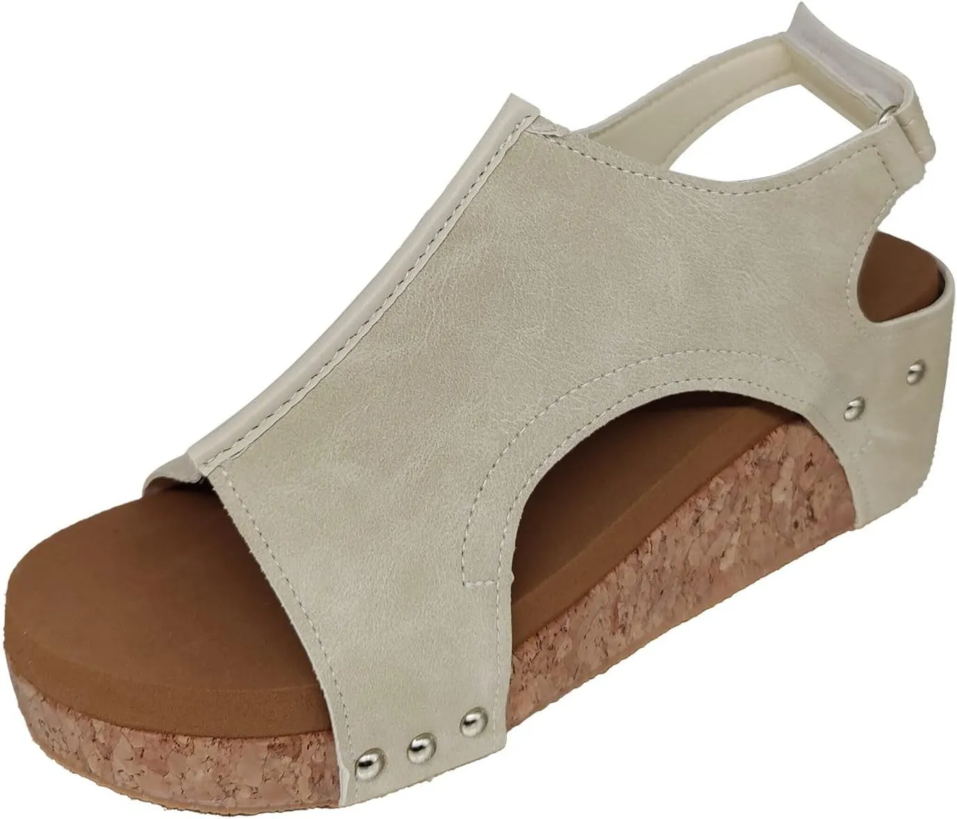 Cathalem Womens Wedge Orthopedic Sandals Summer Platform Cork Wedges Espadrille Heel Strappy Leather Arch Support Sandals