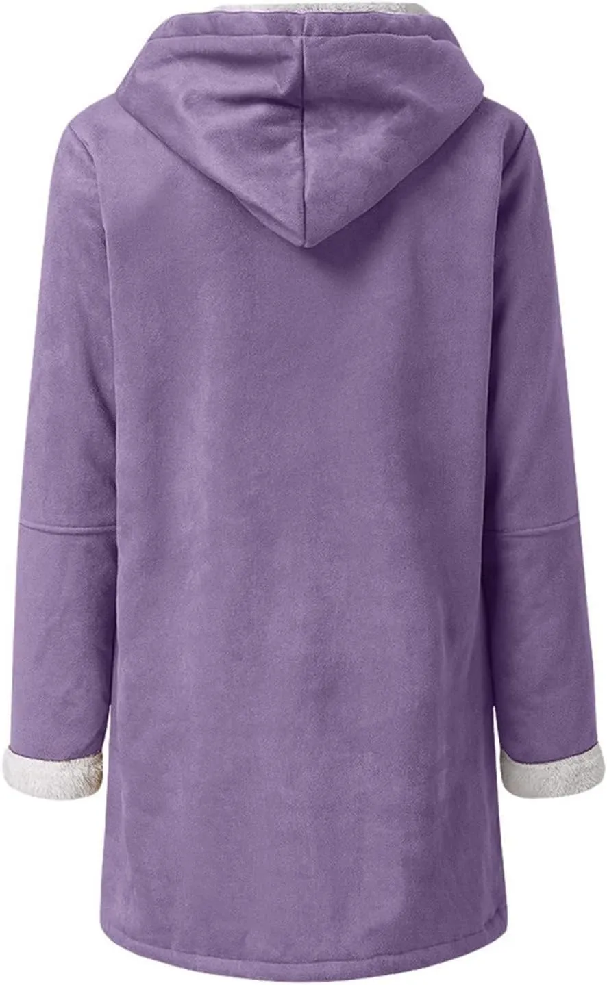 Cbcbtwo Women Fuzzy Fleece Hoodie Jackets Plus Size Full Zip Up Sherpa Lined Outerwear Faux Suede Winter Thicken Parka Jacket